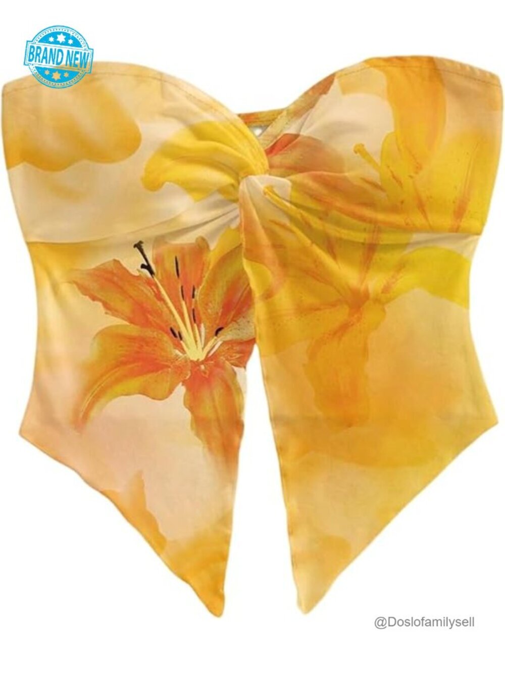 Women Floral Strapless Crop Tube Top with Twisted Front